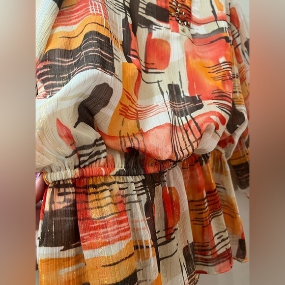 ⚫️ BOGO Alfred dunner abstract print beaded women’s blouse size 10 - Picture 5 of 9